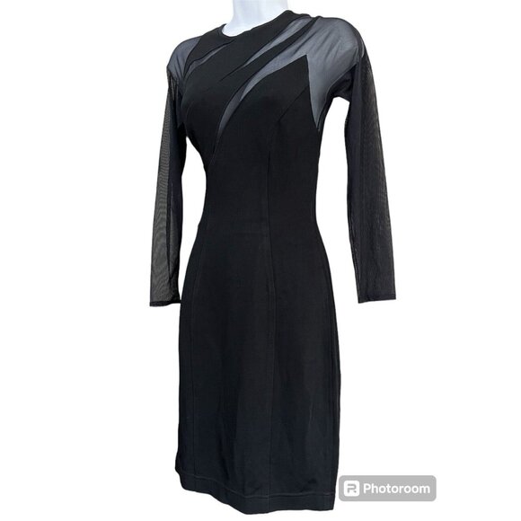 Vtg J Harris Bodycon‎ Dress XS Black Sheer Mesh Back Cutouts Y2K Goth Glam Party - Picture 3 of 10